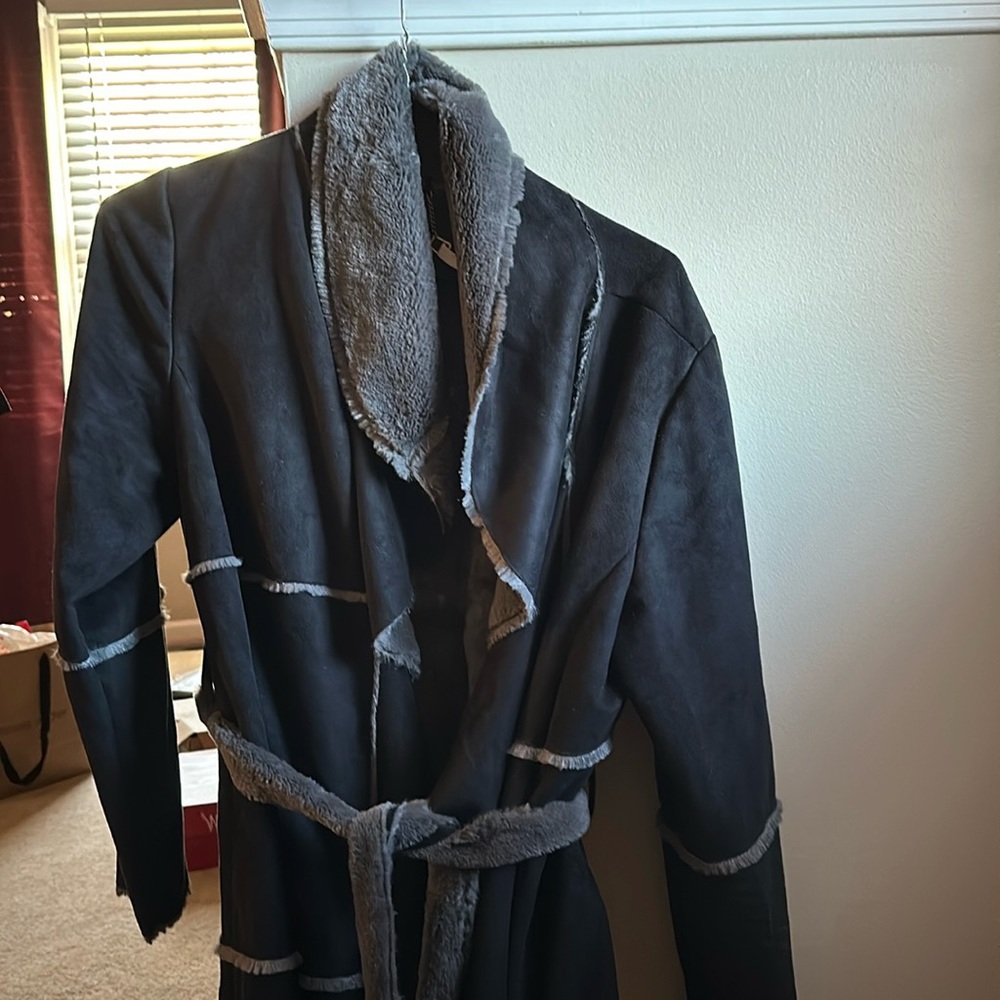 Faux suede wrap coat
